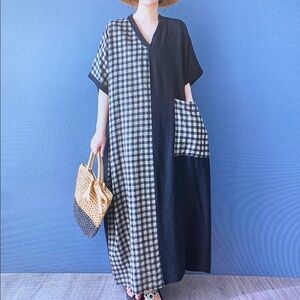 Stylish Black and White Checkered Maxi Dress
